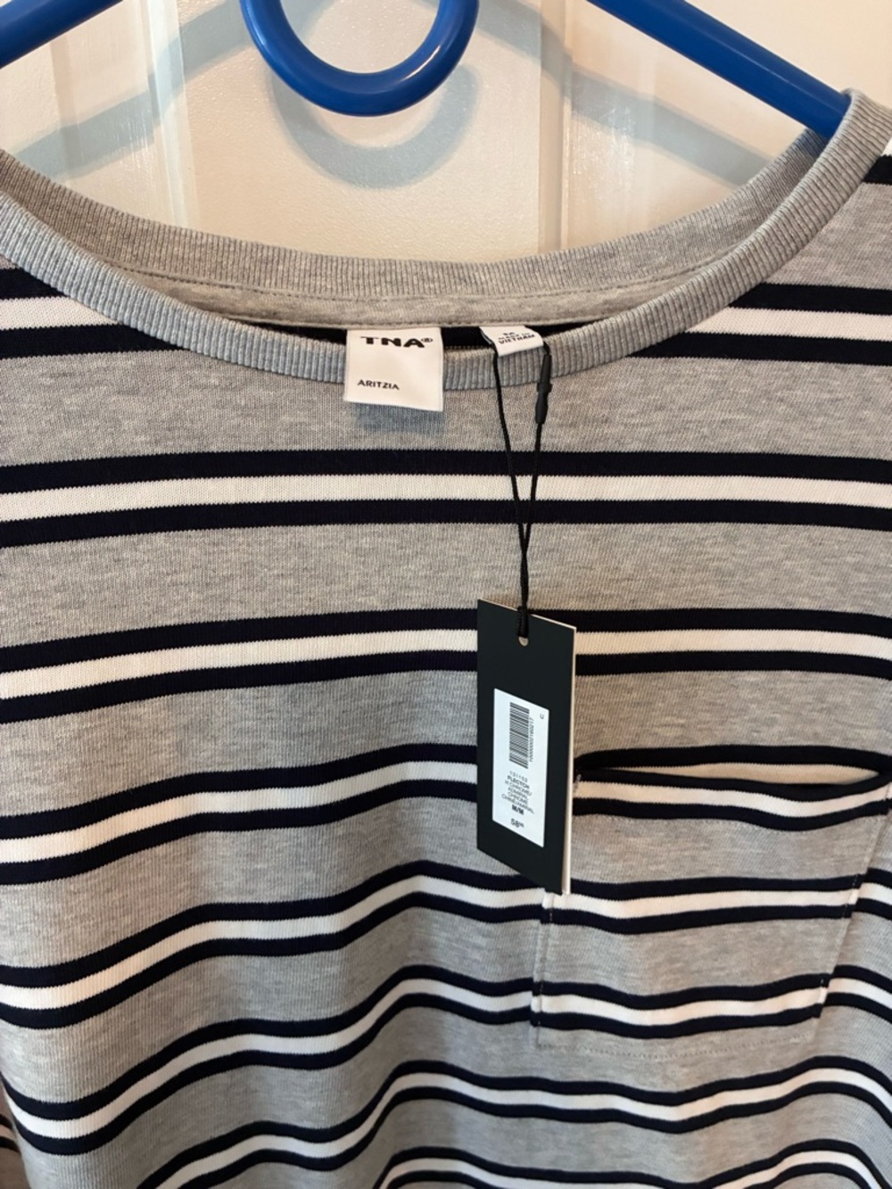 Aritzia long sleeve striped top in gray and navy. Size M. - Picture 3 of 3